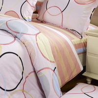 Big Circles Pink 100% Cotton 4 Pieces Bedding Set Duvet Cover Pillow Shams Fitted Sheet
