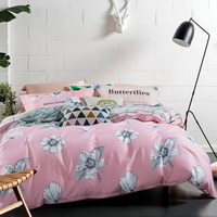 Butterflies Pink 100% Cotton 4 Pieces Bedding Set Duvet Cover Pillow Shams Fitted Sheet