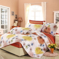 Colorful Dandelions Orange 100% Cotton 4 Pieces Bedding Set Duvet Cover Pillow Shams Fitted Sheet