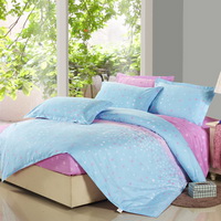 Colorful Flowers Blue 100% Cotton 4 Pieces Bedding Set Duvet Cover Pillow Shams Fitted Sheet