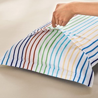 Colorful Stripes Blue 100% Cotton 4 Pieces Bedding Set Duvet Cover Pillow Shams Fitted Sheet