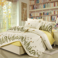 Dandelions Beige 100% Cotton 4 Pieces Bedding Set Duvet Cover Pillow Shams Fitted Sheet