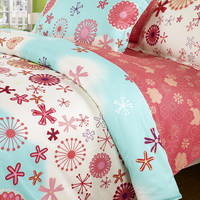 Geometric Flowers Blue 100% Cotton 4 Pieces Bedding Set Duvet Cover Pillow Shams Fitted Sheet
