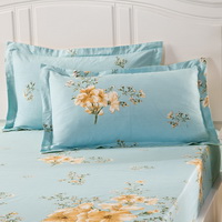 Girls Like Flowers Blue 100% Cotton 4 Pieces Bedding Set Duvet Cover Pillow Shams Fitted Sheet
