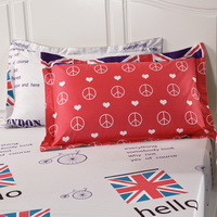 Hello London Red 100% Cotton 4 Pieces Bedding Set Duvet Cover Pillow Shams Fitted Sheet