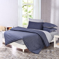 Lines Blue 100% Cotton 4 Pieces Bedding Set Duvet Cover Pillow Shams Fitted Sheet