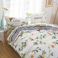 Love Spring Green 100% Cotton 4 Pieces Bedding Set Duvet Cover Pillow Shams Fitted Sheet