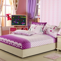 Modern Girl Purple 100% Cotton 4 Pieces Bedding Set Duvet Cover Pillow Shams Fitted Sheet