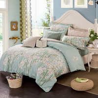 Orchid Green 100% Cotton 4 Pieces Bedding Set Duvet Cover Pillow Shams Fitted Sheet
