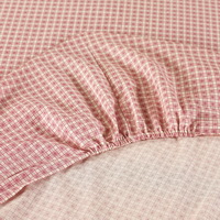 Plaids Pink 100% Cotton 4 Pieces Bedding Set Duvet Cover Pillow Shams Fitted Sheet