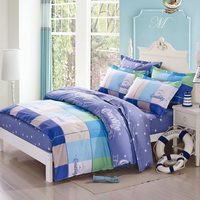 Quality Blue 100% Cotton 4 Pieces Bedding Set Duvet Cover Pillow Shams Fitted Sheet