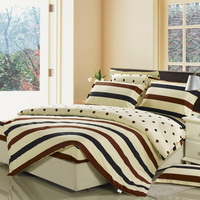 Stripes And Polka Dots Beige 100% Cotton 4 Pieces Bedding Set Duvet Cover Pillow Shams Fitted Sheet