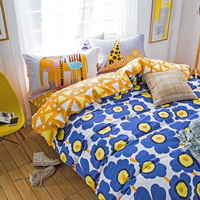 Sunflower Blue 100% Cotton 4 Pieces Bedding Set Duvet Cover Pillow Shams Fitted Sheet