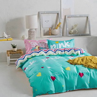 Sweet Honey Green 100% Cotton 4 Pieces Bedding Set Duvet Cover Pillow Shams Fitted Sheet