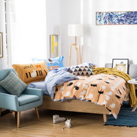 Sweet Honey Orange 100% Cotton 4 Pieces Bedding Set Duvet Cover Pillow Shams Fitted Sheet