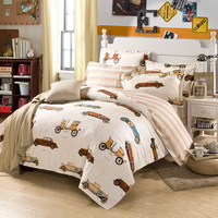 Classic Cars Beige 100% Cotton Luxury Bedding Set Kids Bedding Duvet Cover Pillowcases Fitted Sheet
