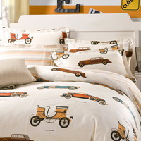 Classic Cars Beige 100% Cotton Luxury Bedding Set Kids Bedding Duvet Cover Pillowcases Fitted Sheet