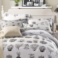 Plants Grey 100% Cotton Luxury Bedding Set Kids Bedding Duvet Cover Pillowcases Fitted Sheet