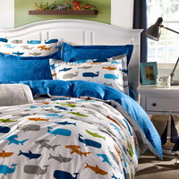 Sharks And Whales White 100% Cotton Luxury Bedding Set Kids Bedding Duvet Cover Pillowcases Fitted Sheet