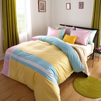 Attractive Yellow 100% Cotton Luxury Bedding Set Stripes Plaids Bedding Duvet Cover Pillowcases Fitted Sheet