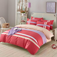 Charm Red 100% Cotton Luxury Bedding Set Stripes Plaids Bedding Duvet Cover Pillowcases Fitted Sheet