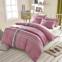 Gentle Pink 100% Cotton Luxury Bedding Set Stripes Plaids Bedding Duvet Cover Pillowcases Fitted Sheet