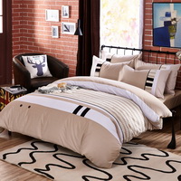 Go Brown 100% Cotton Luxury Bedding Set Stripes Plaids Bedding Duvet Cover Pillowcases Fitted Sheet