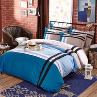 Ice Blue 100% Cotton Luxury Bedding Set Stripes Plaids Bedding Duvet Cover Pillowcases Fitted Sheet