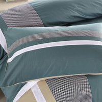 Sky Blue 100% Cotton Luxury Bedding Set Stripes Plaids Bedding Duvet Cover Pillowcases Fitted Sheet