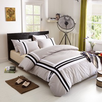 Stripes Grey 100% Cotton Luxury Bedding Set Stripes Plaids Bedding Duvet Cover Pillowcases Fitted Sheet