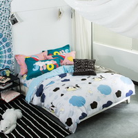 Mr Milk Cow Blue 100% Cotton 4 Pieces Bedding Set Duvet Cover Pillowcases Fitted Sheet