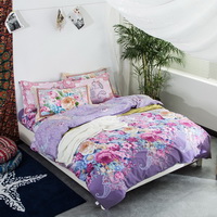 Quiet Love Purple 100% Cotton 4 Pieces Bedding Set Duvet Cover Pillowcases Fitted Sheet
