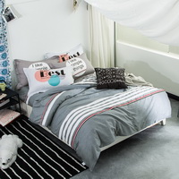 Simple Things Grey 100% Cotton 4 Pieces Bedding Set Duvet Cover Pillowcases Fitted Sheet