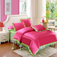 Rose And Green Silk Duvet Cover Set Teen Girl Bedding Princess Bedding Set Silk Bed Sheet Gift Idea