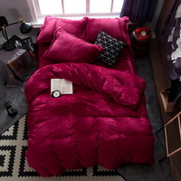 Wine Red Velvet Flannel Duvet Cover Set for Winter. Use It as Blanket or Throw in Spring and Autumn, as Quilt in Summer.