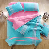 Sky Blue Pink Coral Fleece Bedding Teen Bedding