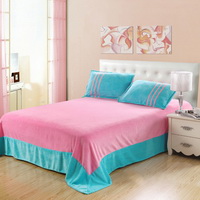 Sky Blue Pink Coral Fleece Bedding Teen Bedding
